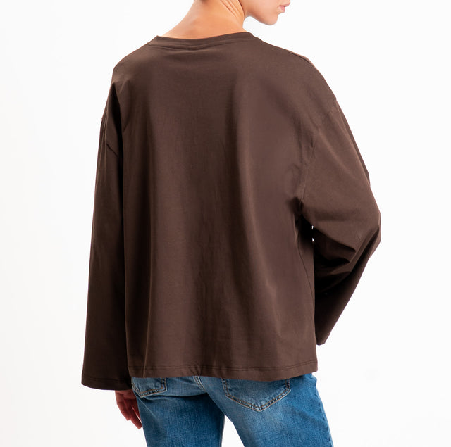 Tensione in-T-shirt taschino con applicazione cabochon - moro