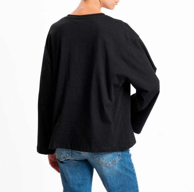 Tensione in-T-shirt taschino con applicazione cabochon - nero