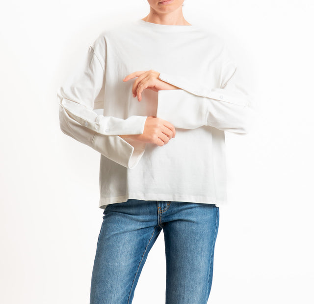 Tensione in-T-shirt manica ampia con polsini e bottoni - panna