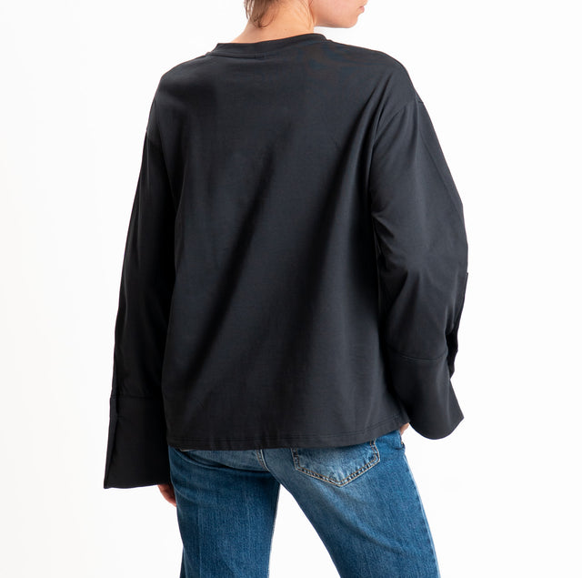 Tensione in-T-shirt manica ampia con polsini e bottoni - piombo