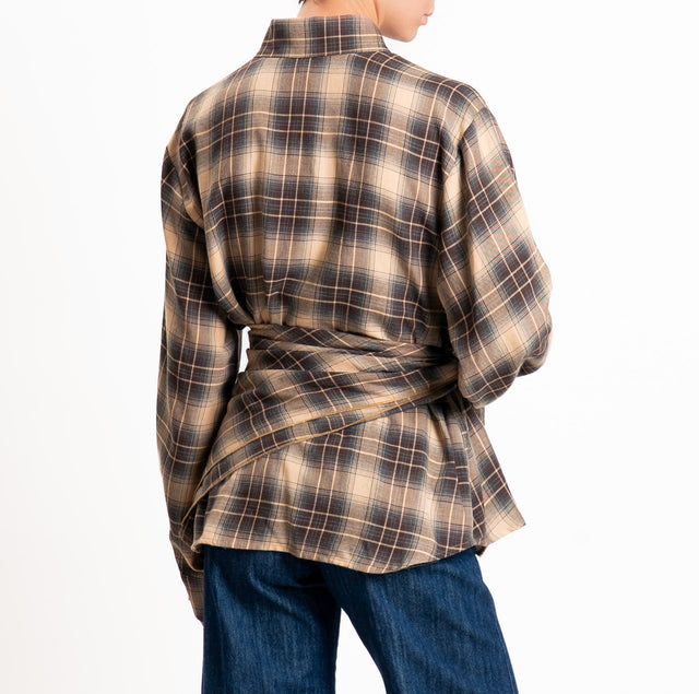 Tensione in-Camicia check con pannello - cammello/moro