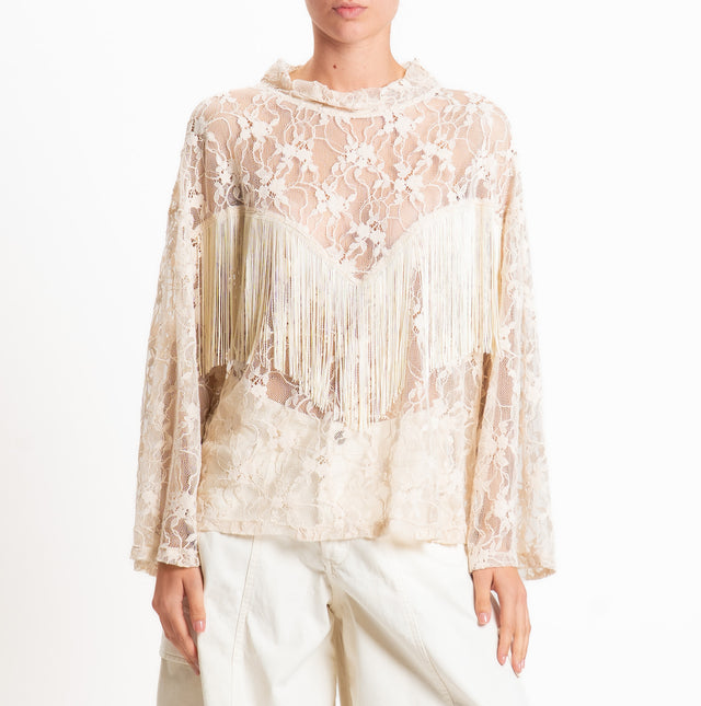 Tensione in-T-shirt in pizzo con frange - burro