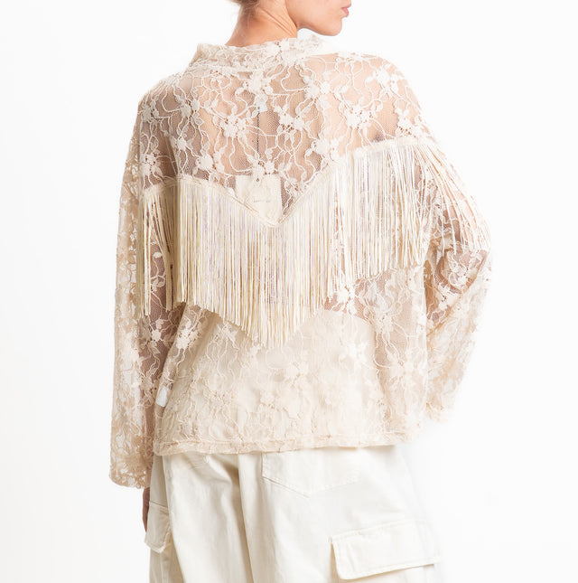 Tensione in-T-shirt in pizzo con frange - burro