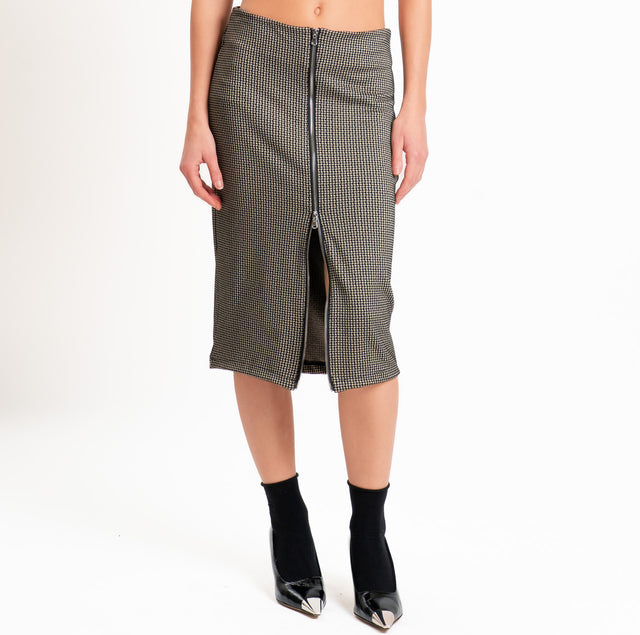 Tensione in-Gonna pied de poule con zip - nero/beige