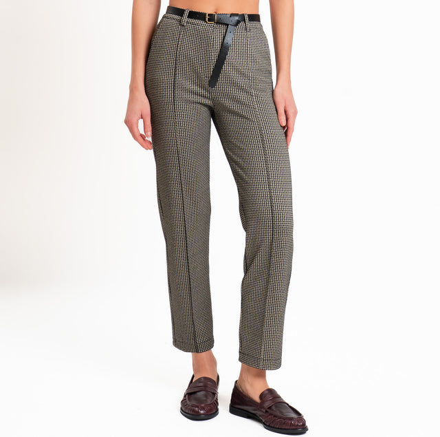 Tensione in-Pantalone pied de poule con cintura - nero/beige