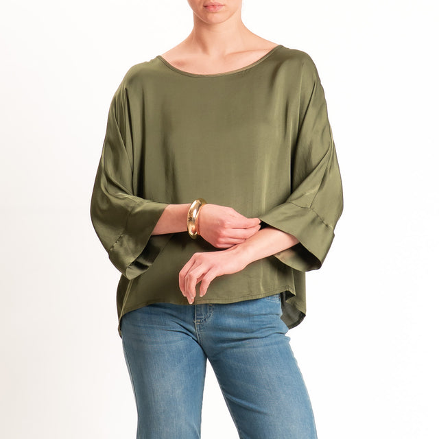 Tensione in-Blusa satin bottoni dietro - militare