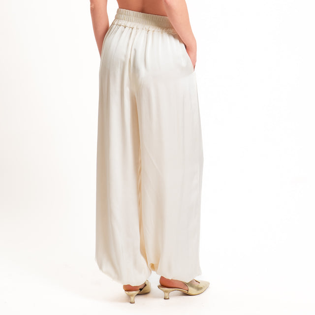 Tensione in-Pantalone balloon in satin elastico in vita - burro
