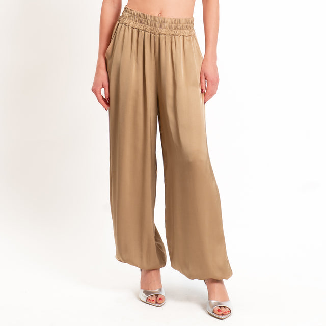 Tensione in-Pantalone balloon in satin elastico in vita - desert