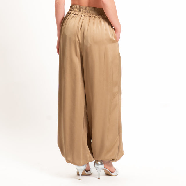 Tensione in-Pantalone balloon in satin elastico in vita - desert