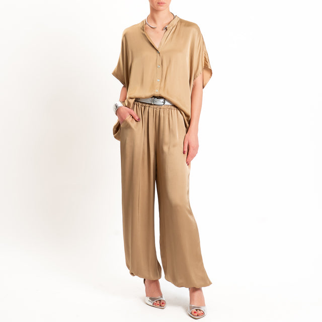 Tensione in-Pantalone balloon in satin elastico in vita - desert