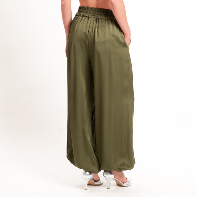 Tensione in-Pantalone balloon in satin elastico in vita - militare