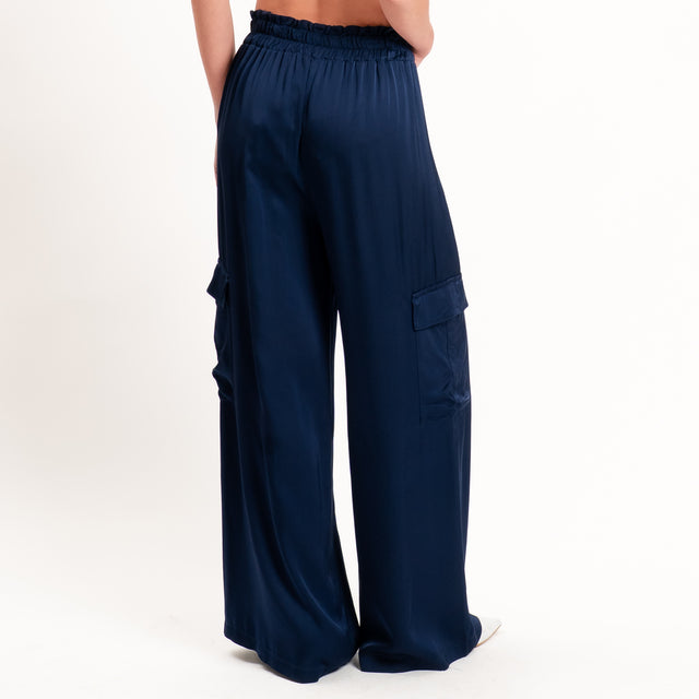 Tensione in-Pantalone cargo satin elastico in vita - blu