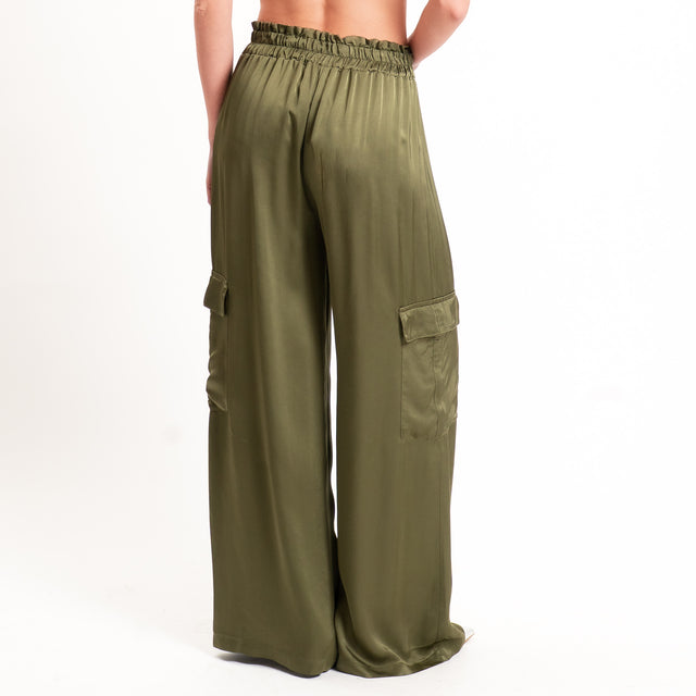 Tensione in-Pantalone cargo satin elastico in vita - militare