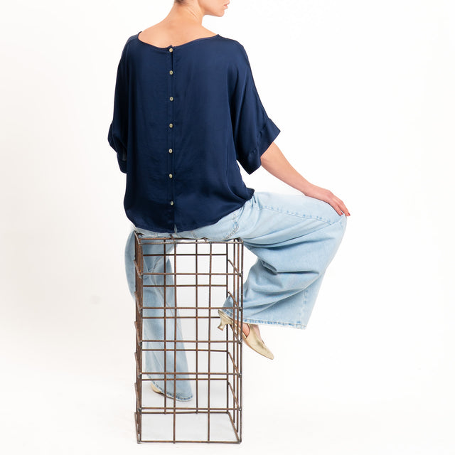 Tensione in-Blusa satin bottoni dietro - blu