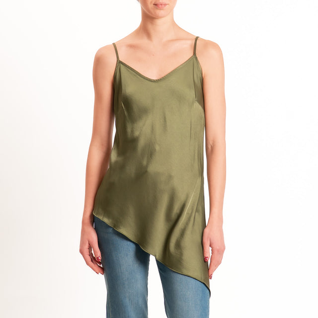 Tensione in-Top asimmetrico in satin - militare