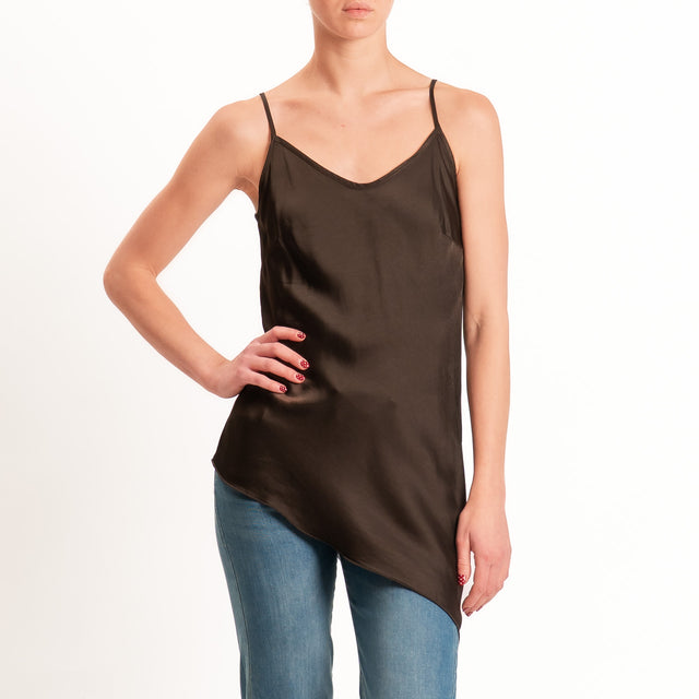 Tensione in-Top asimmetrico in satin - caffe'