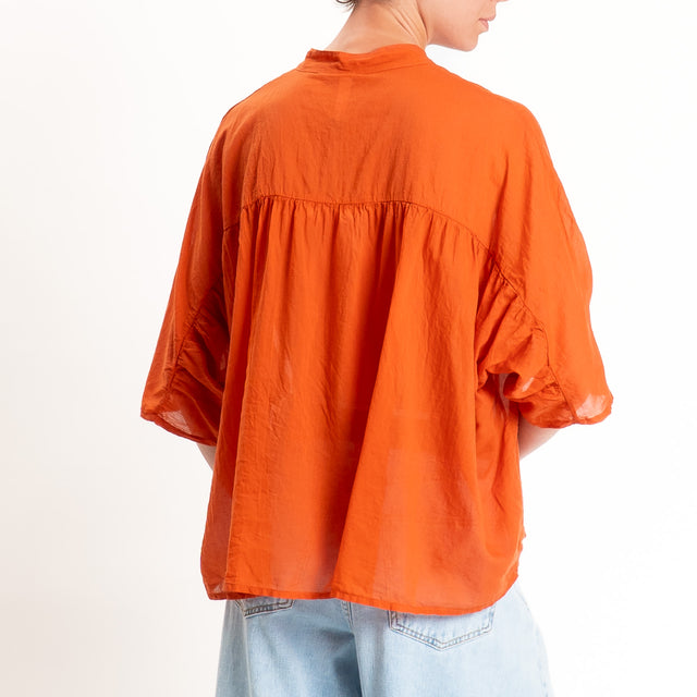 Tensione in-Camicia in mussola collo coreana - arancio