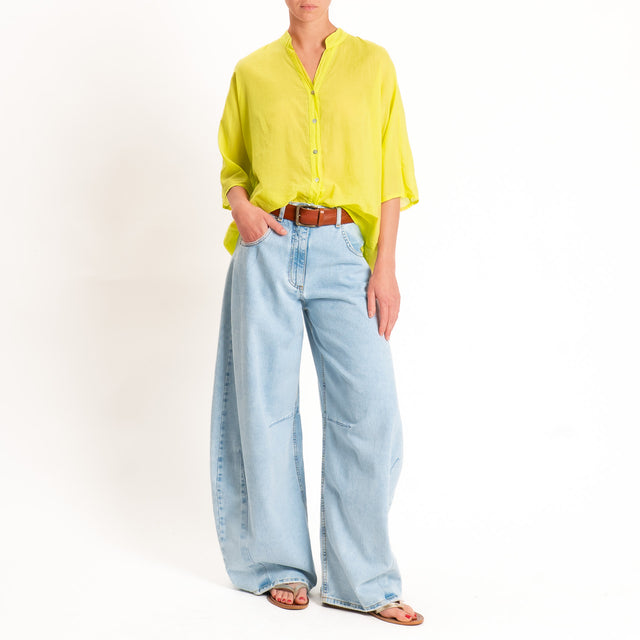 Tensione in-Camicia in mussola collo coreana - lime