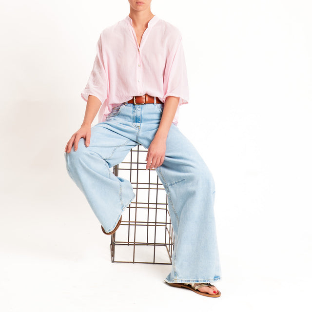 Tensione in-Camicia in mussola collo coreana - rose