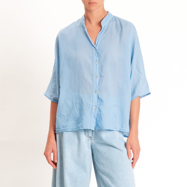 Tensione in-Camicia in mussola collo coreana - azzurro