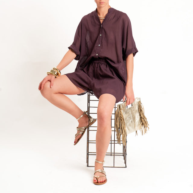 Tensione in-Camicia in mussola collo coreana - burgundy