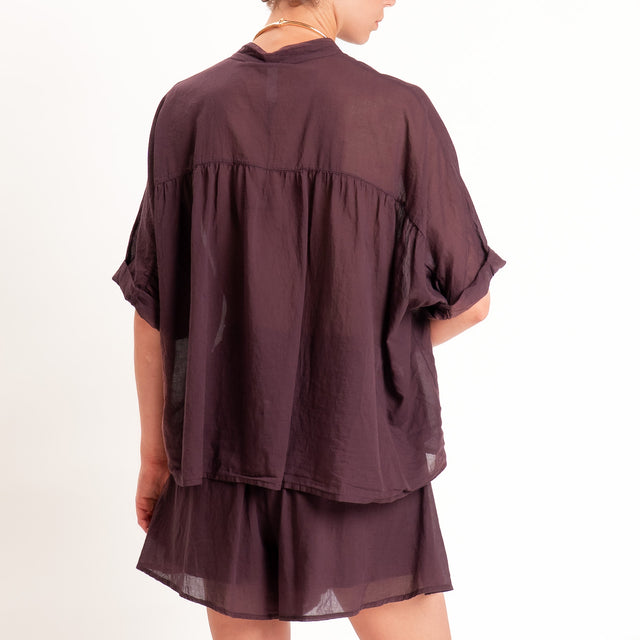 Tensione in-Camicia in mussola collo coreana - burgundy