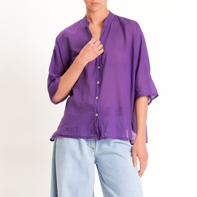 Tensione in-Camicia in mussola collo coreana - viola