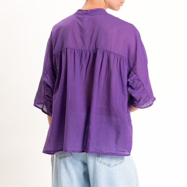 Tensione in-Camicia in mussola collo coreana - viola