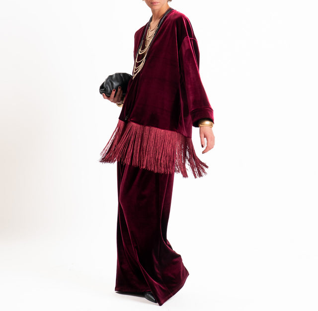 Tensione in-Giacca kimono velluto ciniglia con frange - Bordeaux