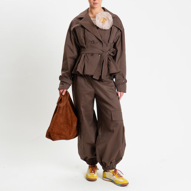 Tensione in-Pantalone cargo con elastico - moro