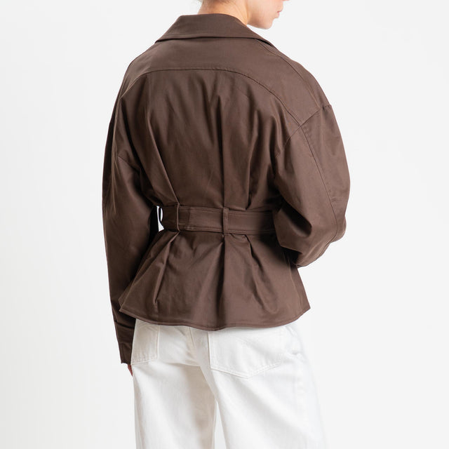 Tensione in-Trench corto con cintura con spilla removibile - moro