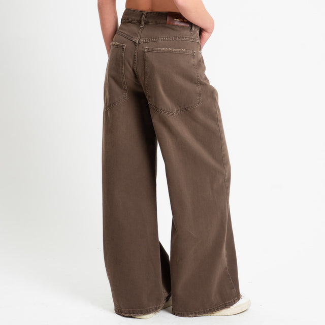 Tensione in-Pantalone GIUSI wide leg tessuto drill - moro