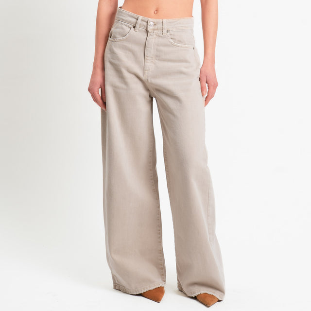 Tensione in-Pantalone GIUSI wide leg tessuto drill - sabbia