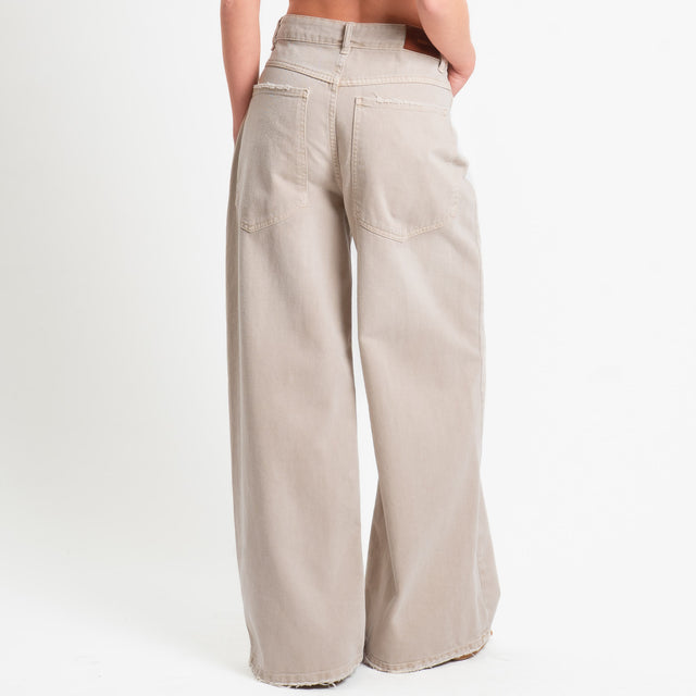 Tensione in-Pantalone GIUSI wide leg tessuto drill - sabbia