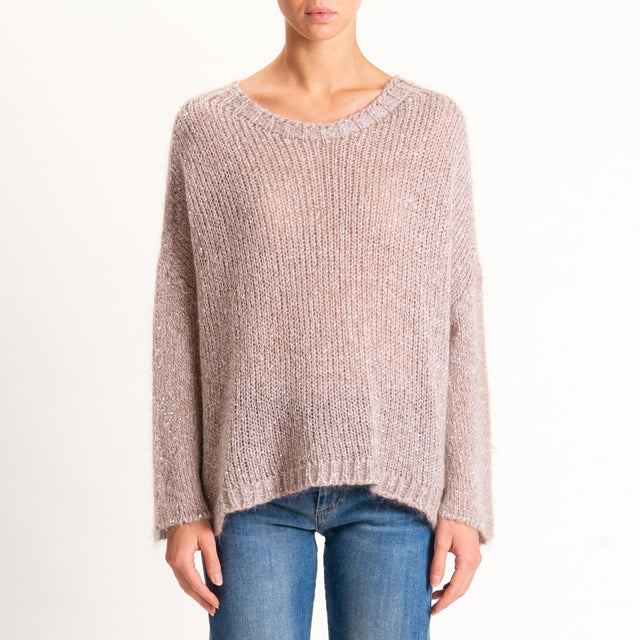 Tensione in-Maglia mohair bottone dietro con paill - beige