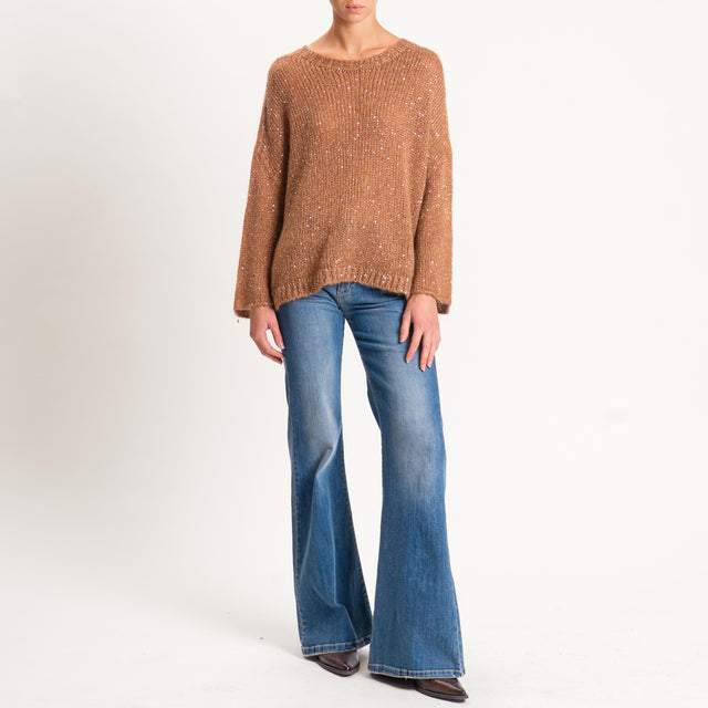Tensione in-Maglia mohair bottone dietro con paill - camel