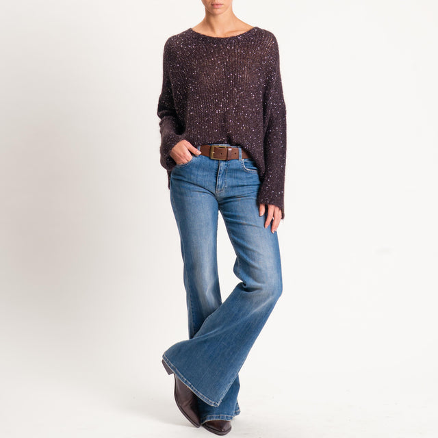 Tensione in-Maglia mohair bottone dietro con paill - moro