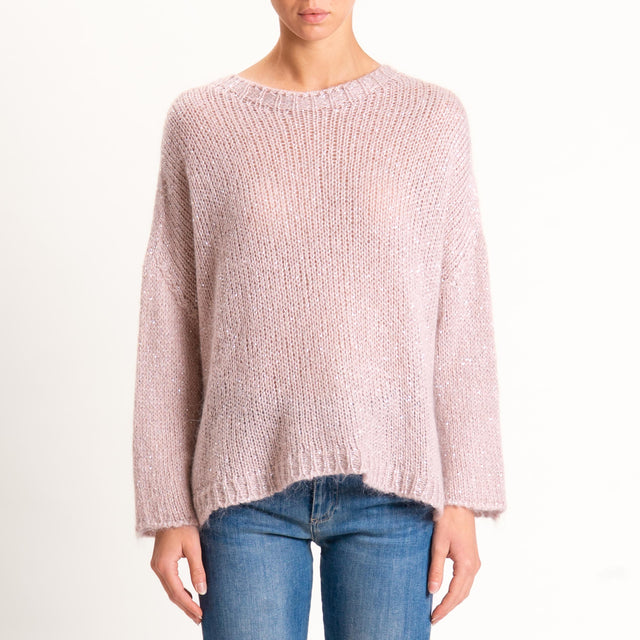 Tensione in-Maglia mohair bottone dietro con paill - rosa