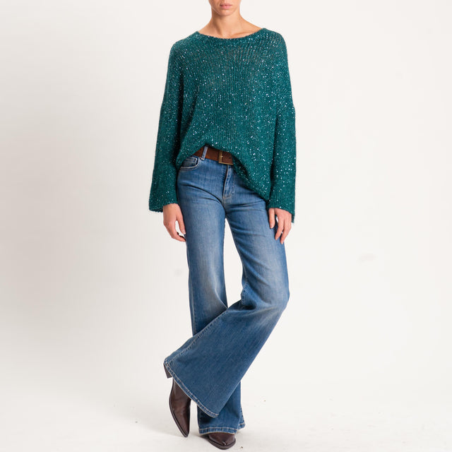 Tensione in-Maglia mohair bottone dietro con paill - VERDE