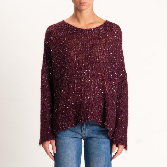 Tensione in-Maglia mohair bottone dietro con paill - vino