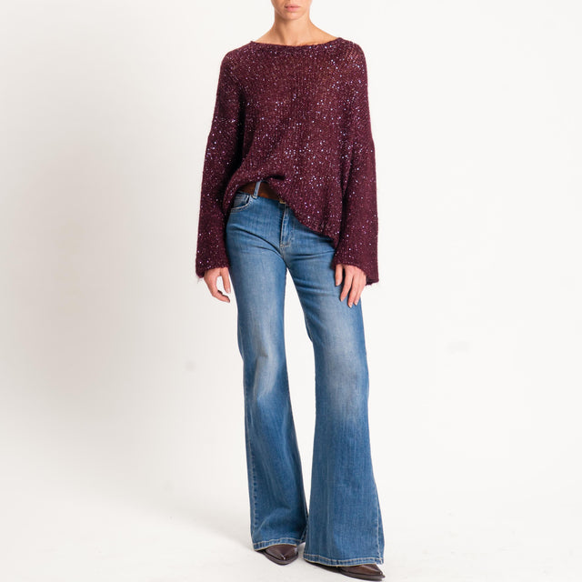 Tensione in-Maglia mohair bottone dietro con paill - vino