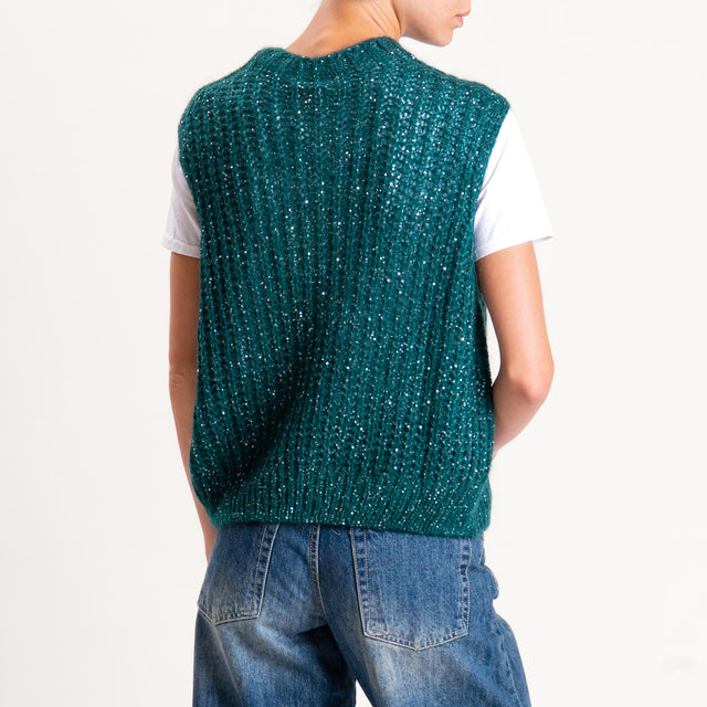 Tensione in-Maglia mohair smanicata con paillette - VERDE
