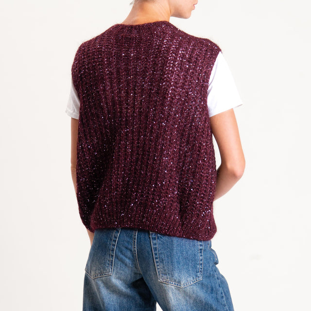 Tensione in-Maglia mohair smanicata con paillette - vino