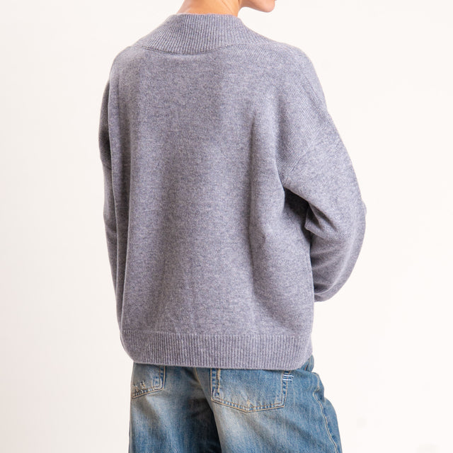 Tensione in-Maglia 100% lana scollo v - grigio melange