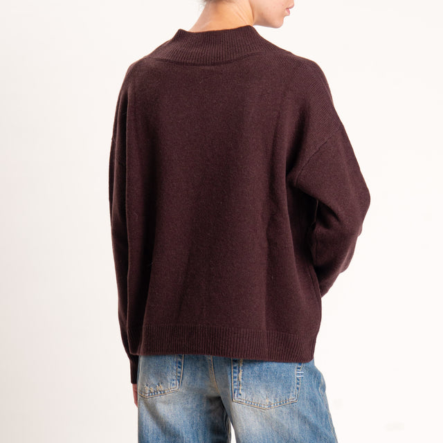 Tensione in-Maglia 100% lana scollo v - moro