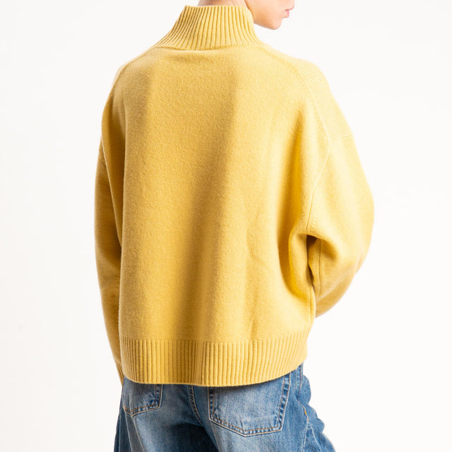 Tensione in-Maglia 100 % lana collo montato - giallo