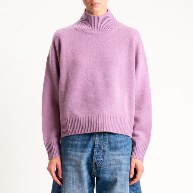 Tensione in-Maglia 100 % lana collo montato - malva