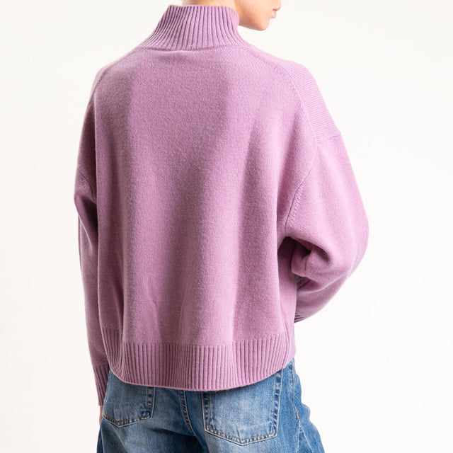 Tensione in-Maglia 100 % lana collo montato - malva