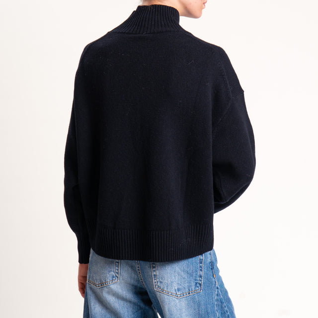Tensione in-Maglia 100 % lana collo montato - nero