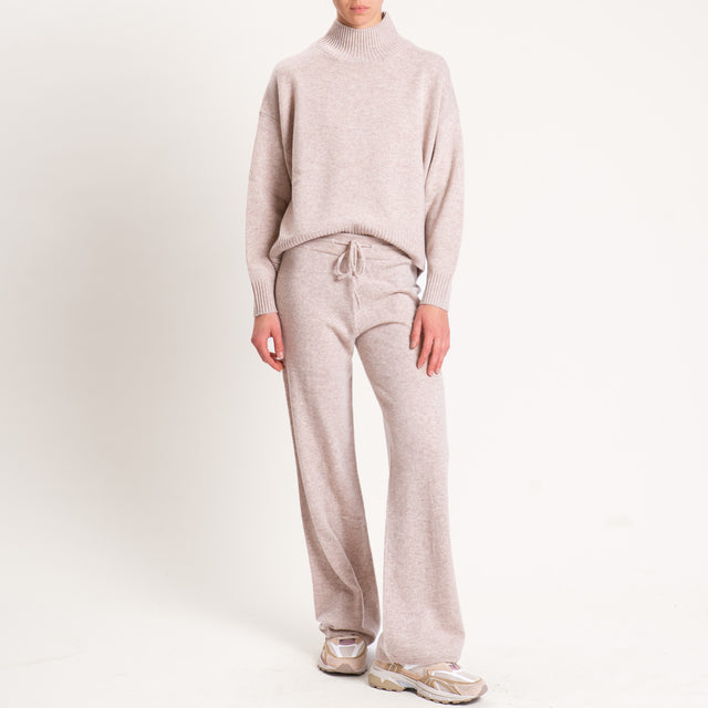 Tensione in-Maglia 100 % lana collo montato - beige melange